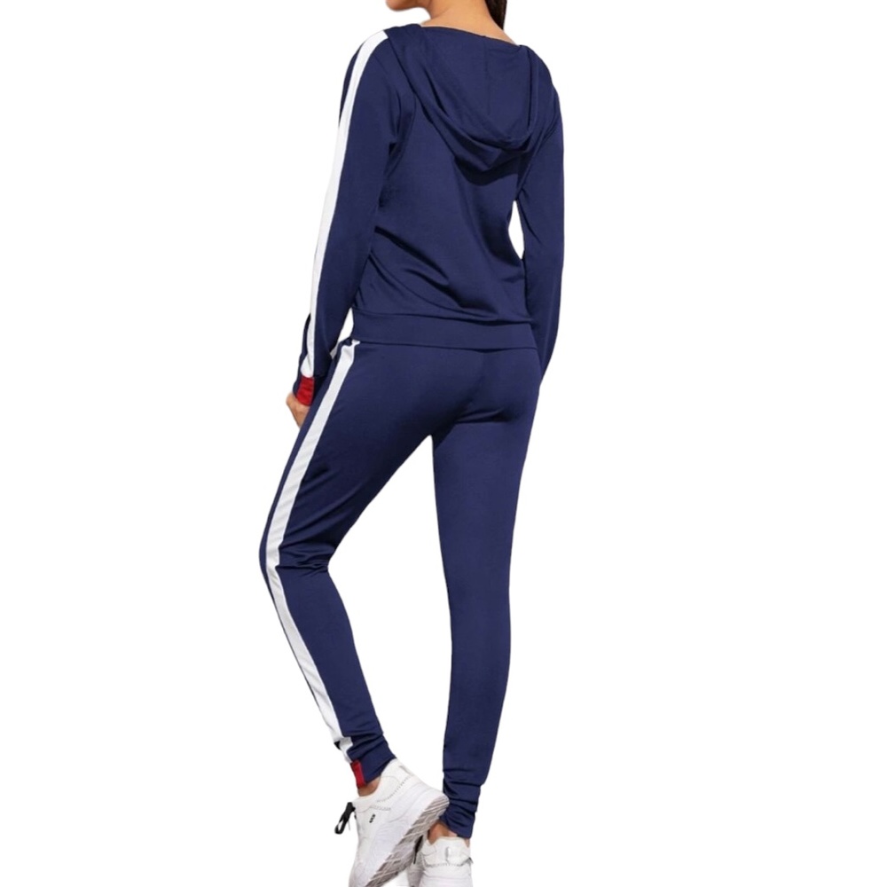 SHEIN Contrast Panel Zip-Up Hoodie Jacket & Jogger Pants 2-Piece Set Size XL - Picture 2 of 9